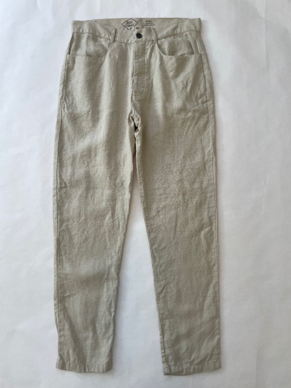 Alex Crane 100% Linen Straight Leg Pants, White /  Beige,  Button Fly Men's 30